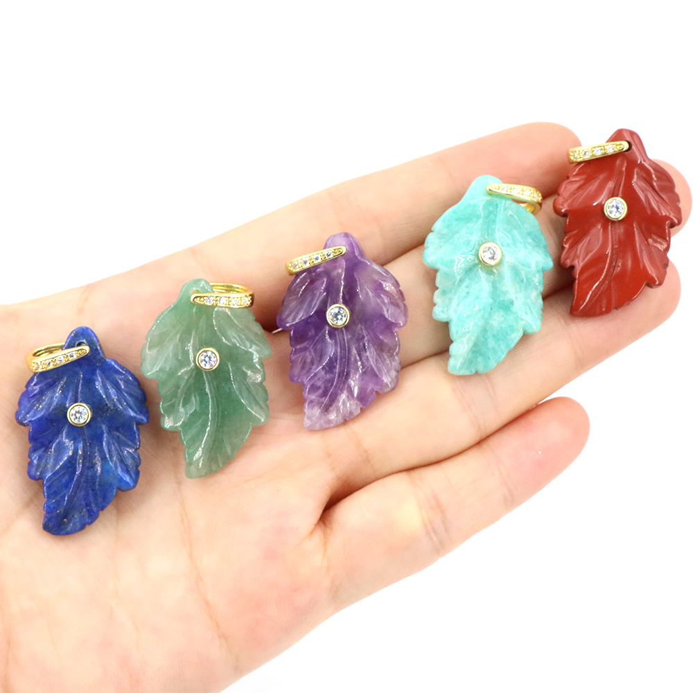 Crystal Pendant Necklace Natural Stone - 天然石クリスタルリーフジルコンペンダント付きエレガントな花の形をした宝石ジュエリー女性用ネックレス作成アクセサリーギフト