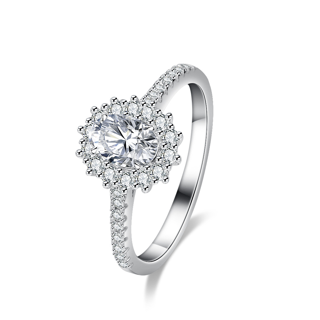 Moissanite Engagement Ring 1 Carat - エイリアンモアッサナイトリング（女性用）、18Kゴールドに1カラットの卵型ピジョンエッグをセット、ファッショナブルなプラチナPT950ダイヤモンドジュエリー
