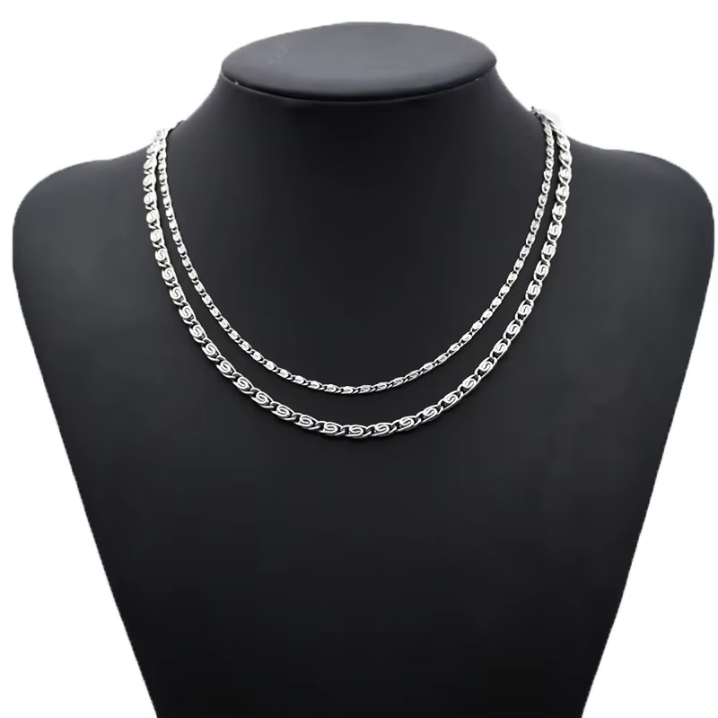 925 Sterling Silver Chain Necklace Men - アンダラ 925スターリングシルバー 18Kゴールド 4mmサイドチェーンネックレス 女性男性用 結婚式