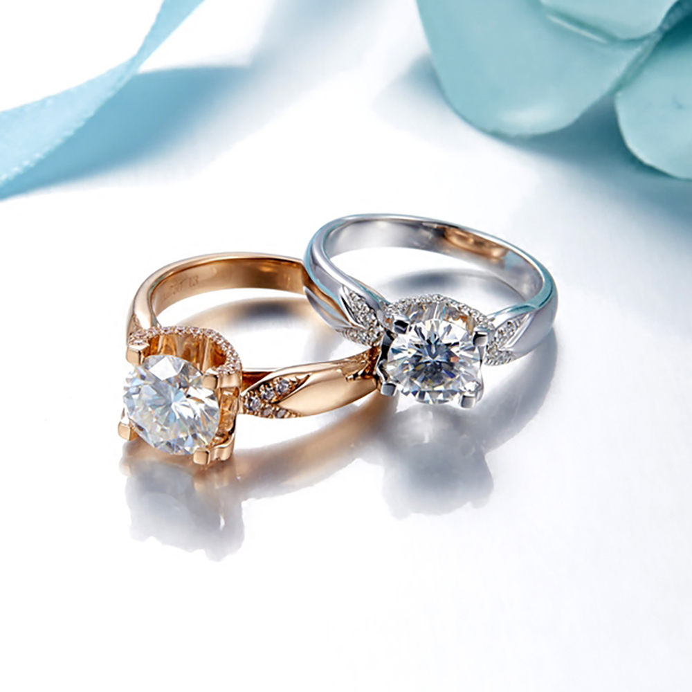 カスタムソリッド18K Au750ホワイトゴールドリング レ - Moissanite Engagement Ring 1 Carat のレビューと価格