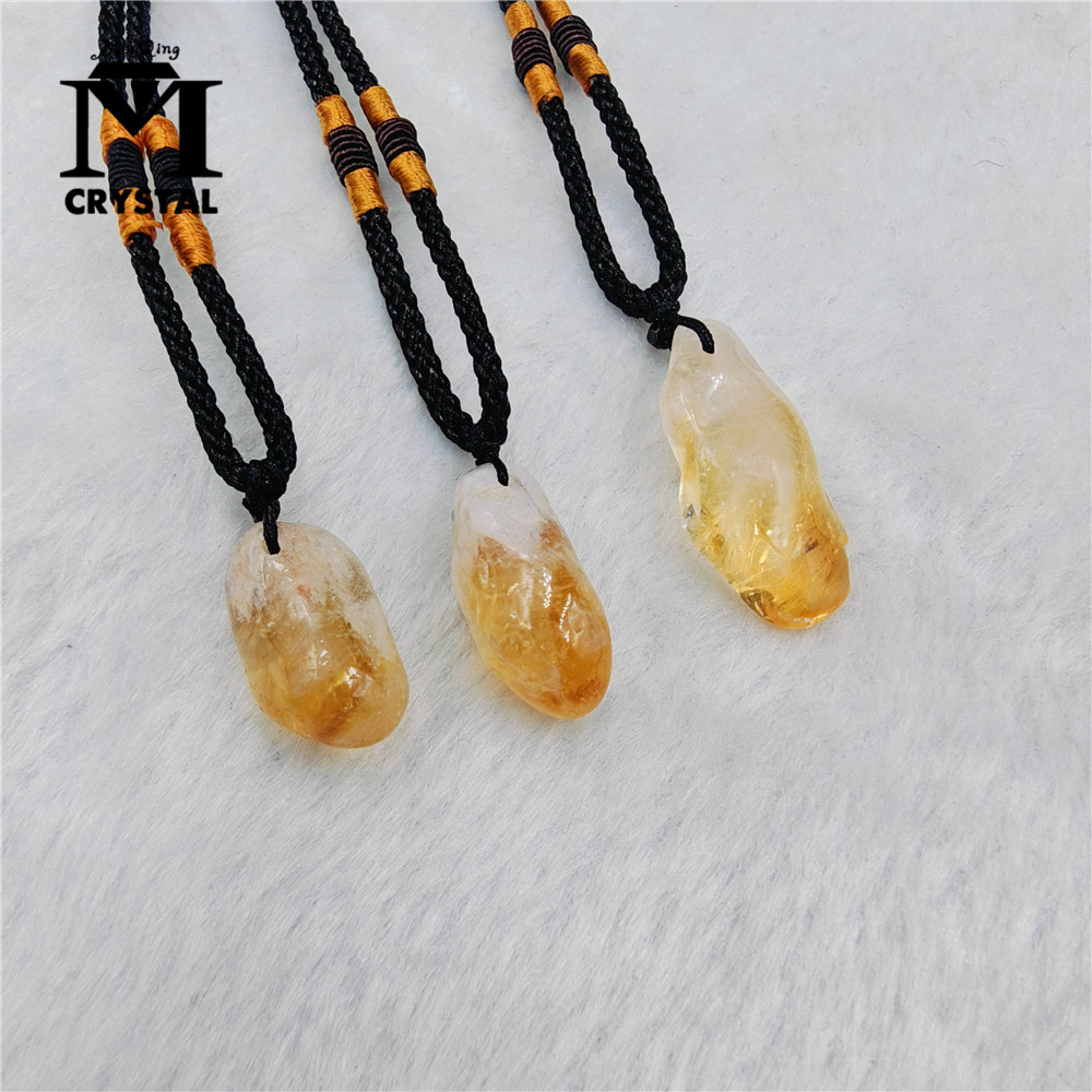 天然シトリンクリスタルペンダント3個セット。イエローキュォー - Crystal Pendant Necklace Natural Stone のレビューと価格