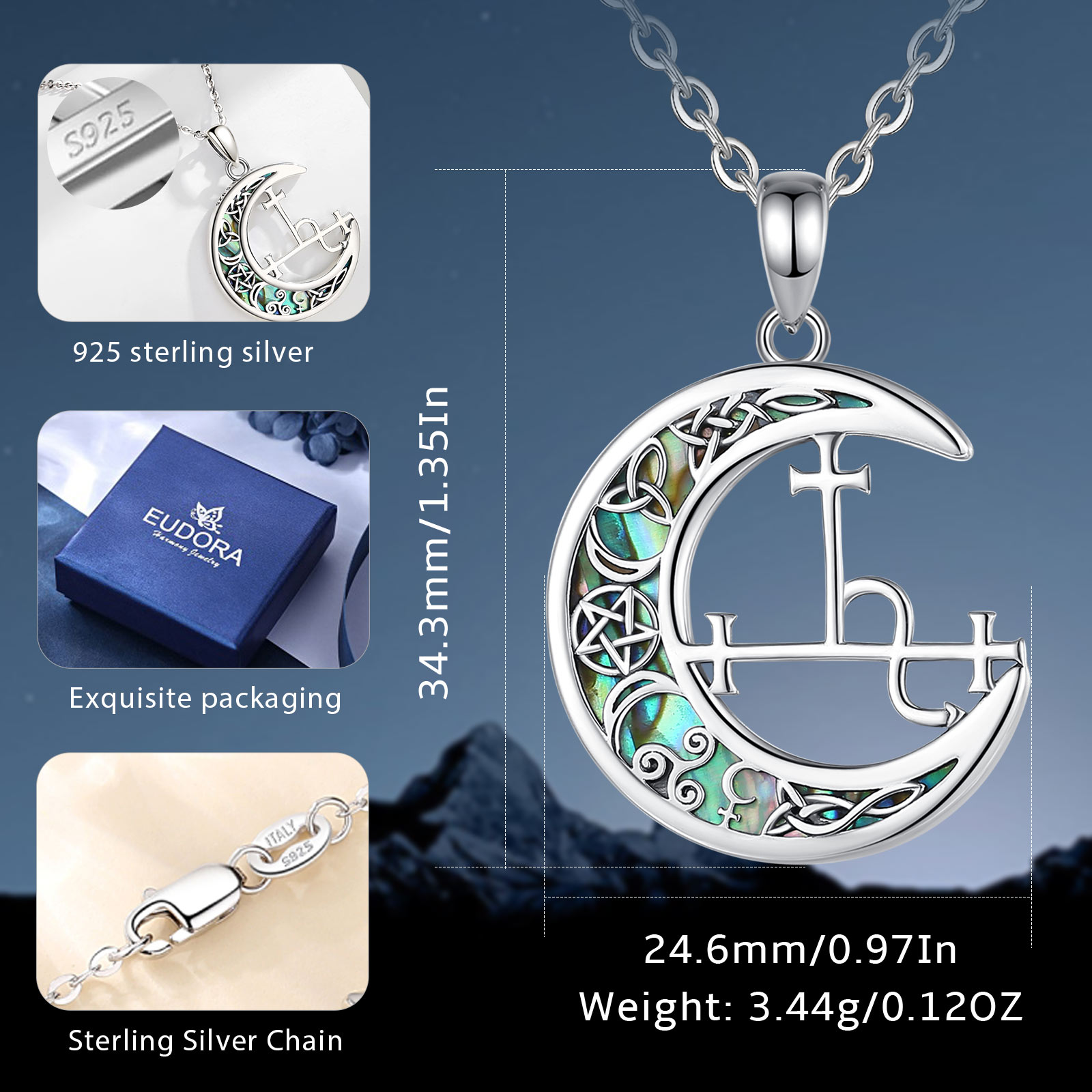 Eudora-男性と女性のためのムーンネックレス,925スタ - 925 Sterling Silver Chain Necklace Men のレビューと価格
