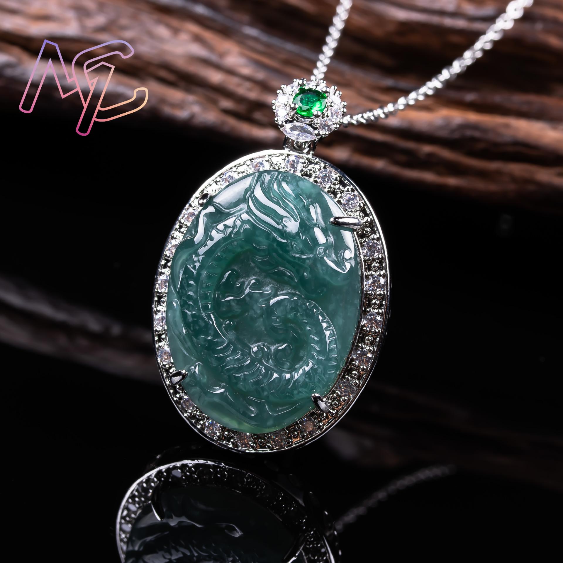 ミャンマー翡翠ドラゴンペンダントネックレス 925 シルバー - 925 Sterling Silver Chain Necklace Men のレビューと価格